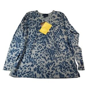 Susan Graver Style Women's Large Blue Leopard Print Long‎ Sleeve Top Sparkle
